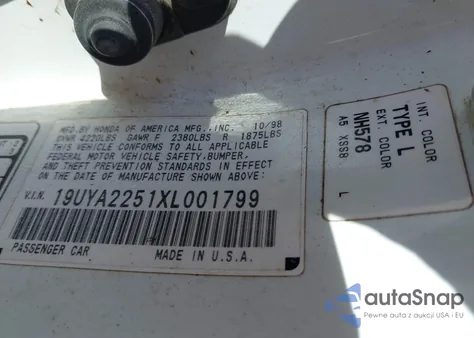 1999 Acura Cl 3.0 z USA, uszkodzony, nr VIN 19UYA2251XL001799